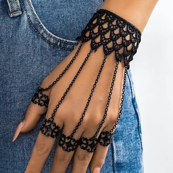 OPEN 5 FINGER RING WITH LACE BRACELET - Picture 1 of 4